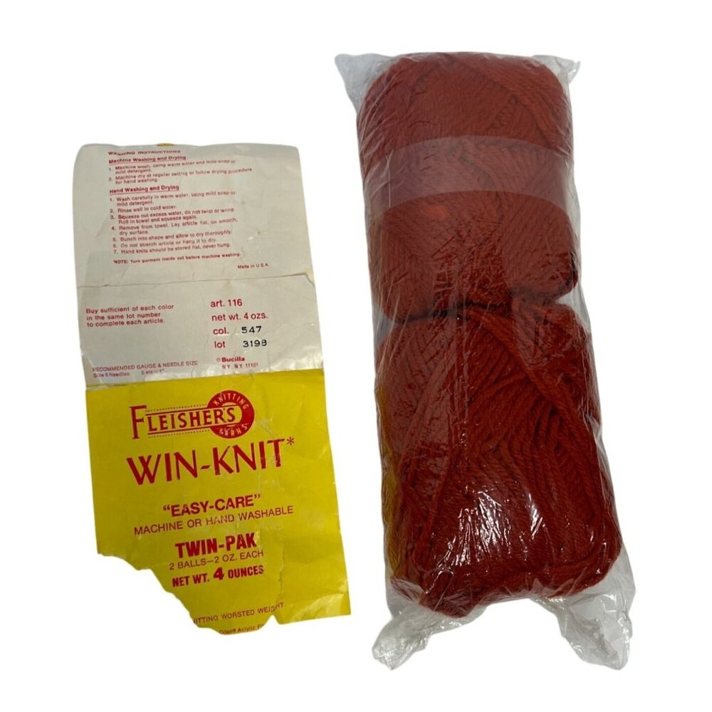 Fleishers Win-Knit Twin-Pak Yarn Red Easy-Care Machine Wash - Lot of 2 - Picture 5 of 7